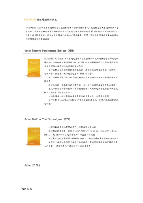 SolarWinds 网络管理软件产品