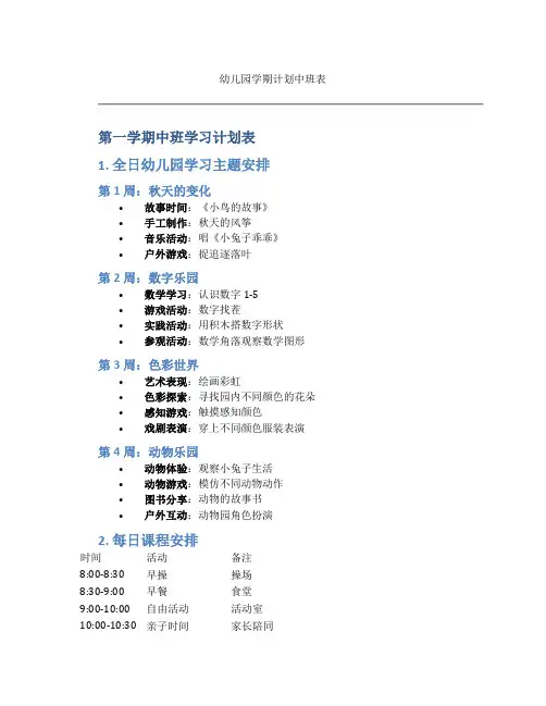 幼儿园学期计划中班表