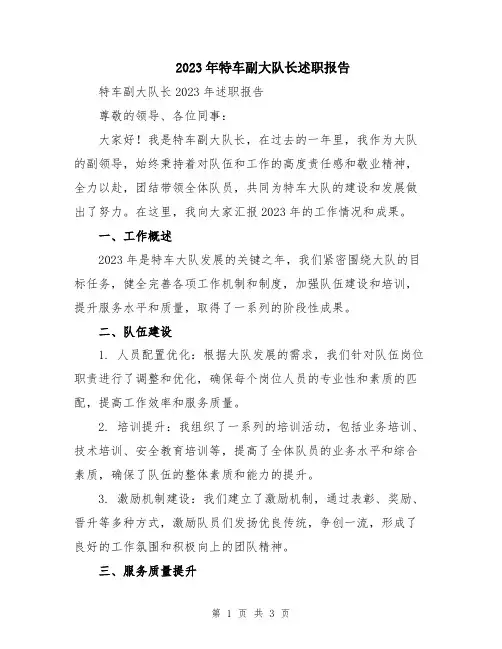 2023年特车副大队长述职报告