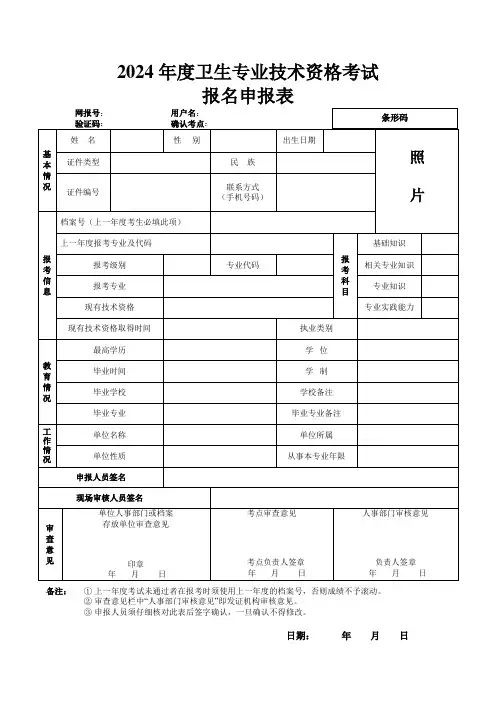 2024年度卫生专业技术资格考报名申报表
