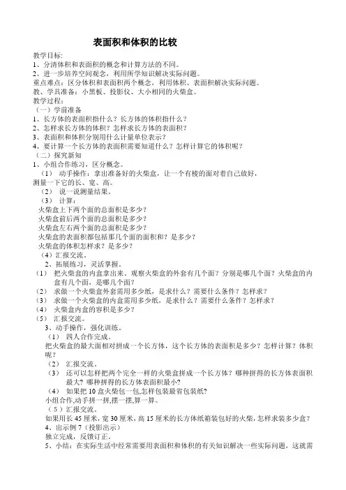 表面积和体积的比较