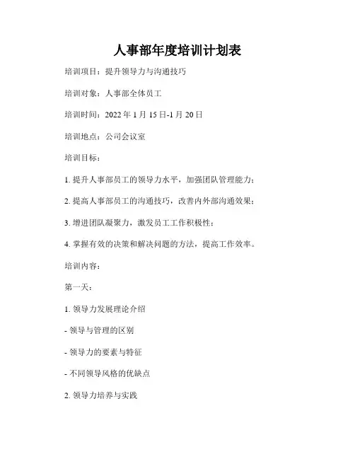 人事部年度培训计划表