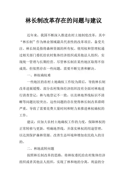 林长制改革存在的问题与建议