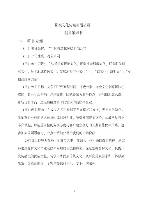 (精品)影视文化传媒有限公司创业策划书