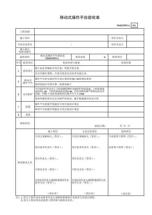 移动式操作平台验收表GDAQ2090211