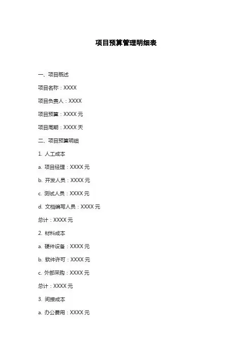 项目预算管理明细表