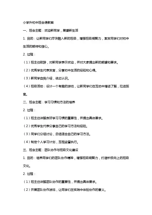 小学升初中班会课教案