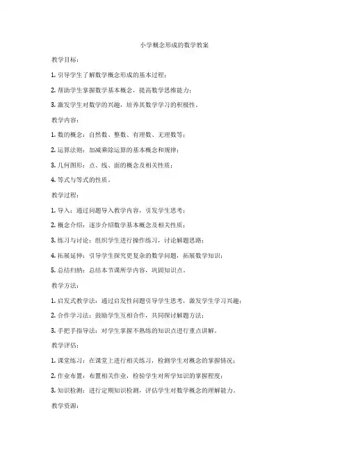 小学概念形成的数学教案