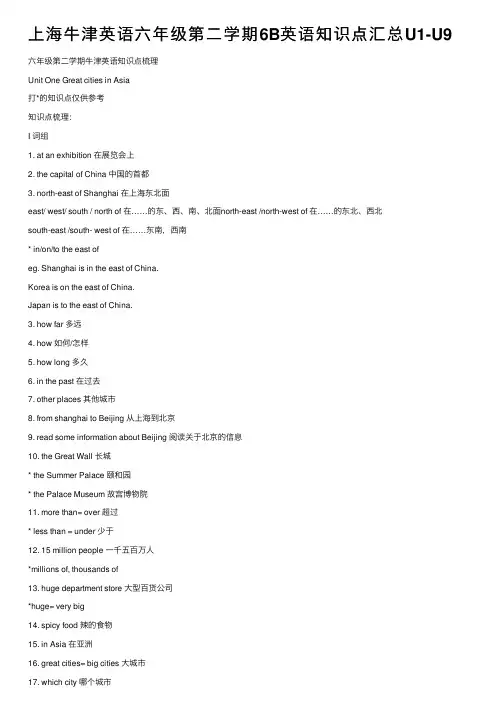 上海牛津英语六年级第二学期6B英语知识点汇总U1-U9