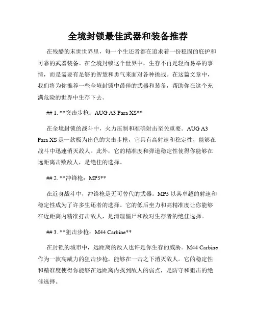 全境封锁最佳武器和装备推荐