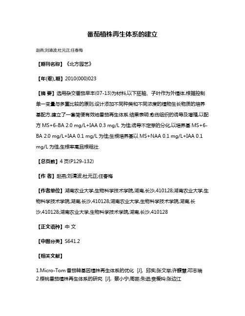 番茄植株再生体系的建立