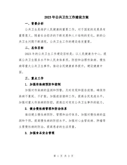2023年公共卫生工作建设方案