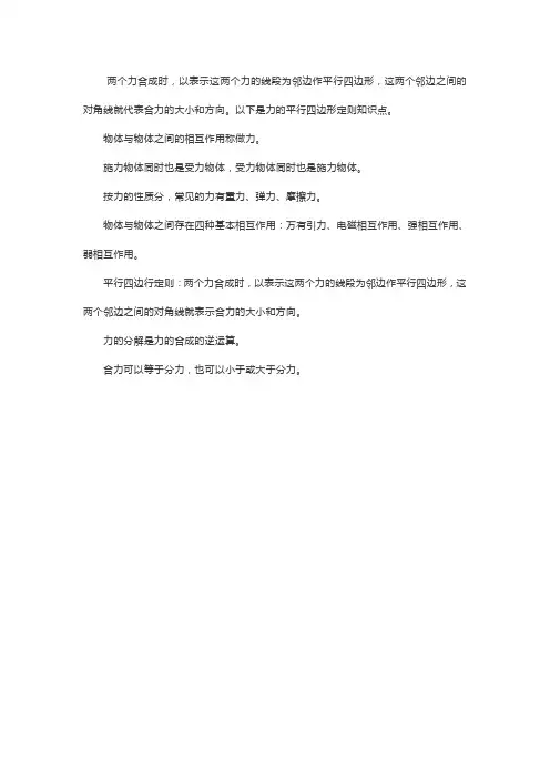 高考物理复习力的平行四边形定则知识点