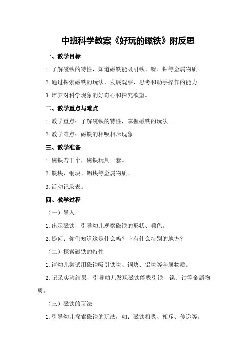 中班科学教案《好玩的磁铁》附反思