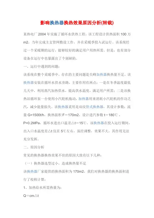影响换热器换热效果原因分析