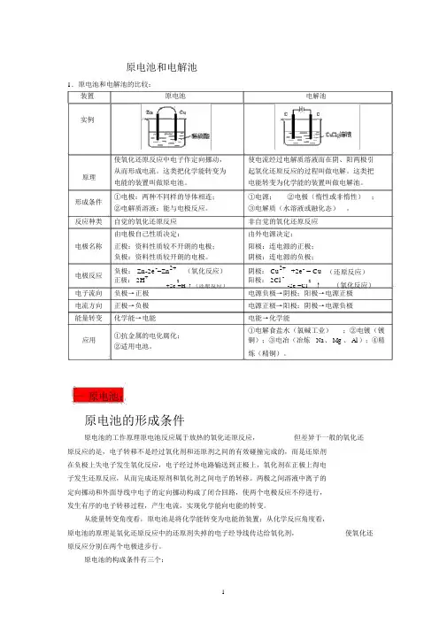 完整版高中化学知识点——原电池和电解池