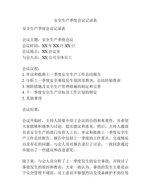 安全生产季度会议记录表