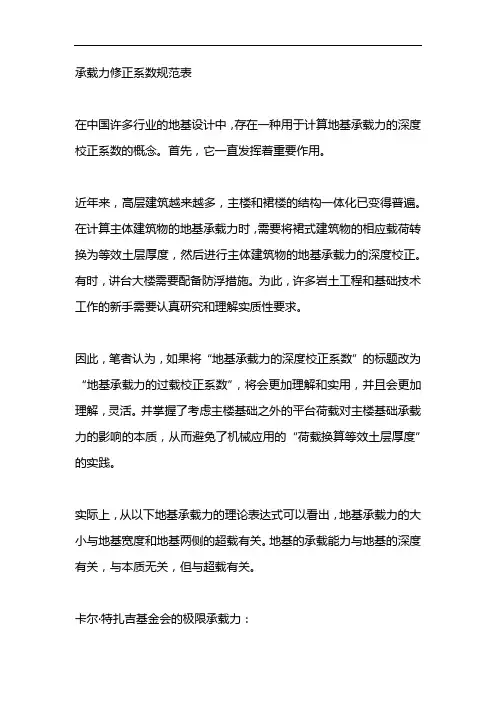 承载力修正系数规范表
