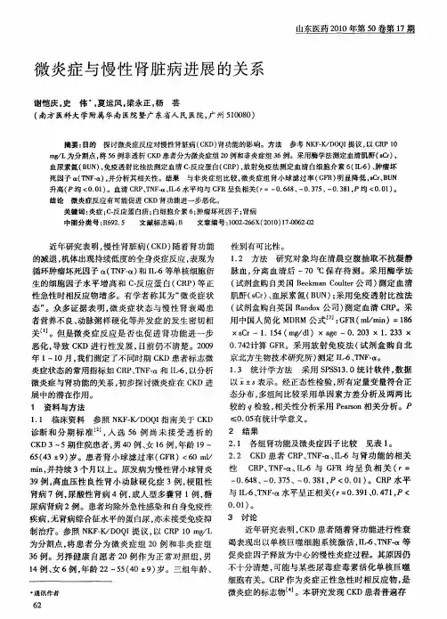 微炎症与慢性肾脏病进展的关系