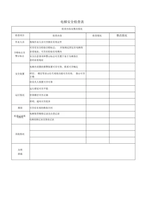 电梯安全检查表