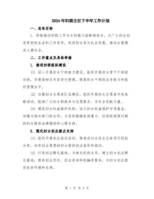 2024年妇联主任下半年工作计划