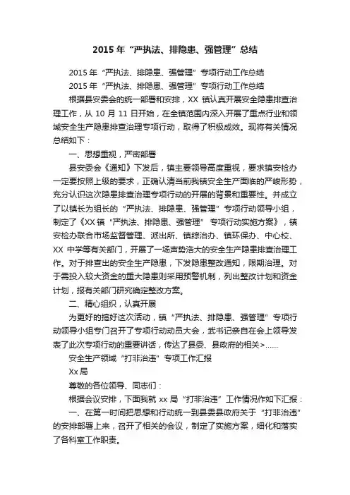 2015年“严执法、排隐患、强管理”总结