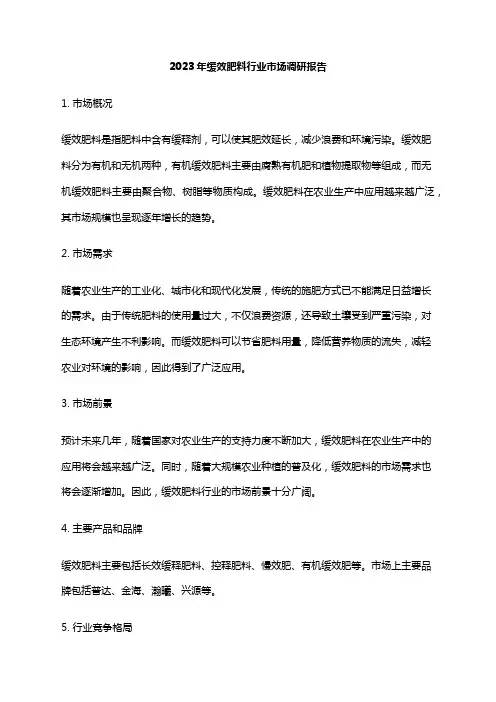 2023年缓效肥料行业市场调研报告