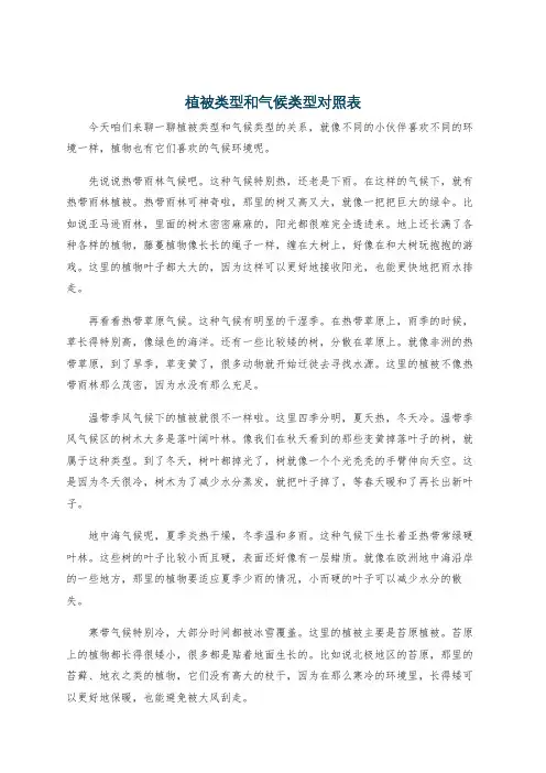 植被类型和气候类型对照表