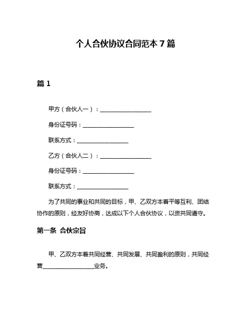 个人合伙协议合同范本7篇