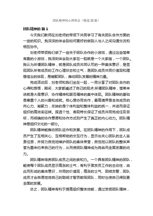 团队精神的心得体会（精选20篇）