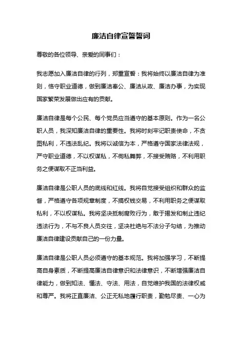廉洁自律宣誓誓词