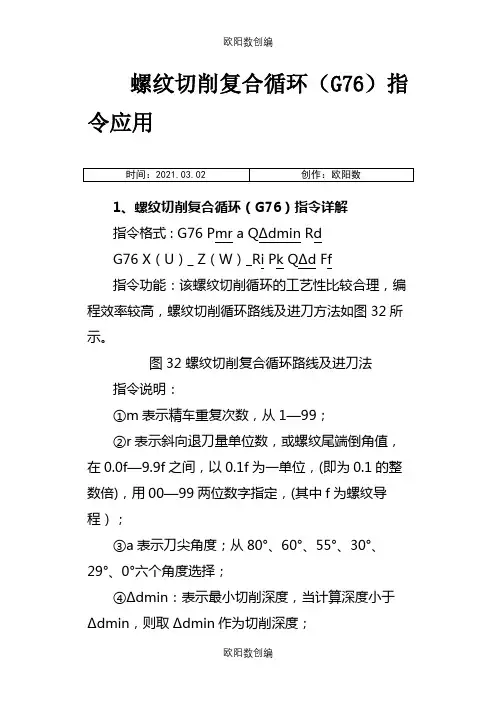 FANUC系统螺纹切削复合循环(G76)编程详解之欧阳数创编