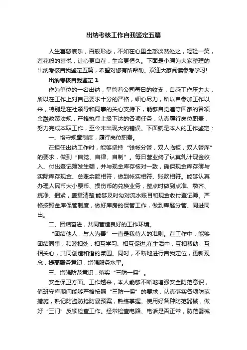 出纳考核工作自我鉴定五篇