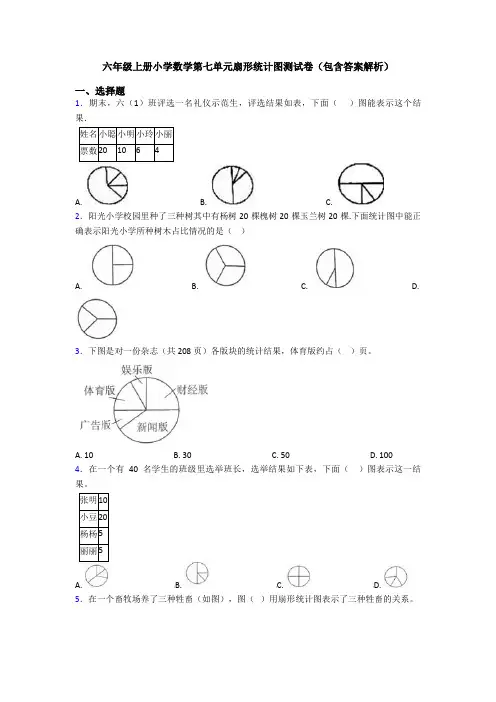 六年级上册小学数学第七单元扇形统计图测试卷(包含答案解析)