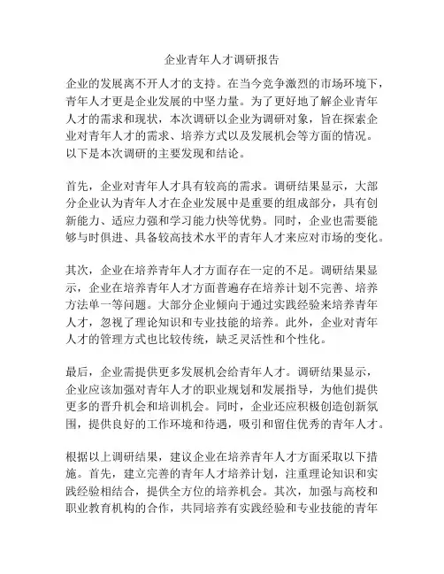 企业青年人才调研报告