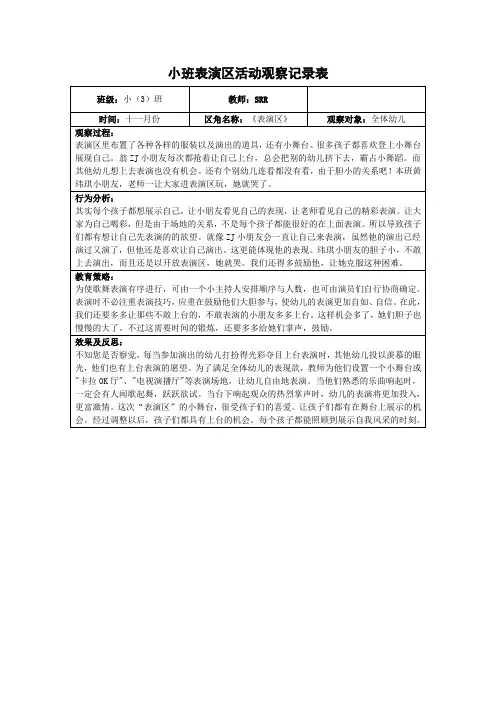 小班表演区活动观察记录表