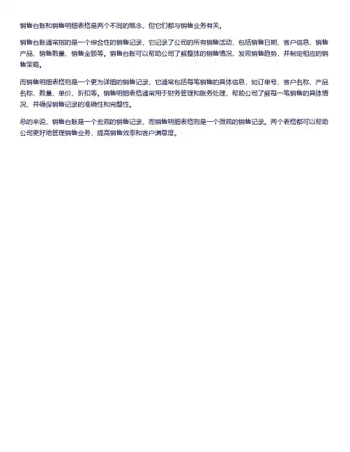 销售台账和销售明细表格