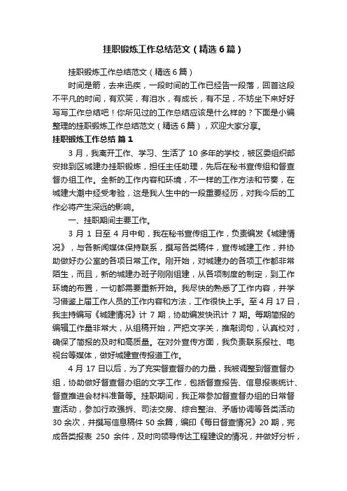 挂职锻炼工作总结范文(精选6篇)