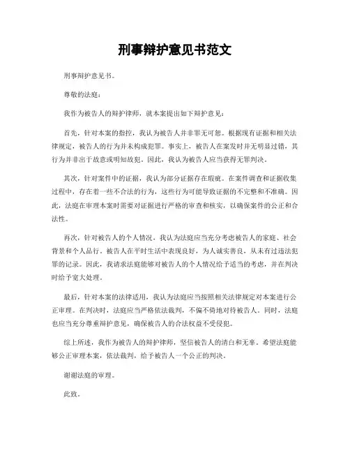 刑事辩护意见书范文