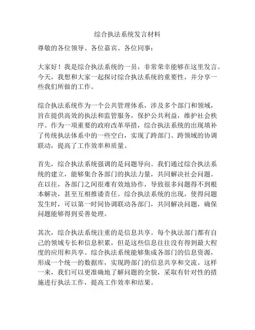 综合执法系统发言材料