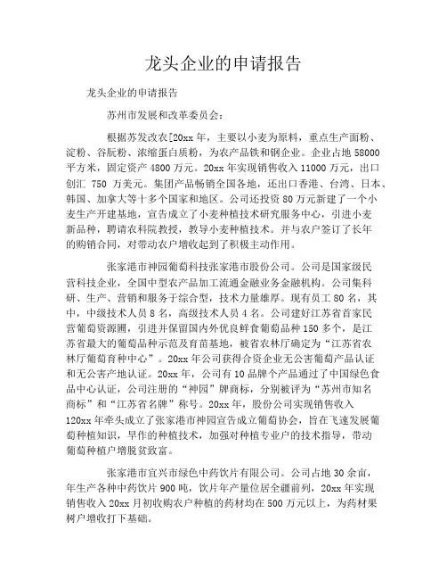 龙头企业的申请报告