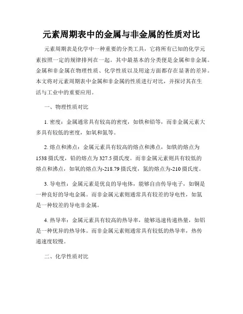 元素周期表中的金属与非金属的性质对比