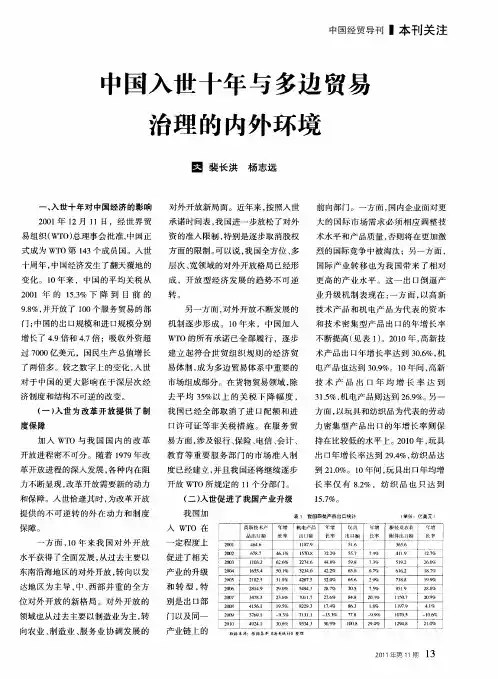 中国入世十年与多边贸易治理的内外环境