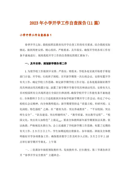 2023年小学开学工作自查报告(11篇)