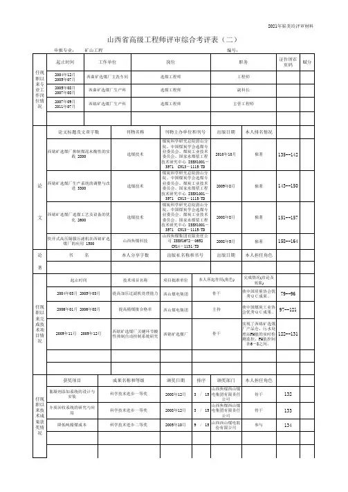 高级工程师评审资料模板