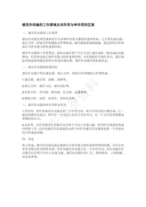 液压作动器的工作原理及双作用与单作用的区别