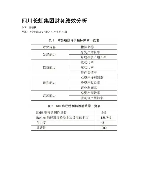 四川长虹集团财务绩效分析