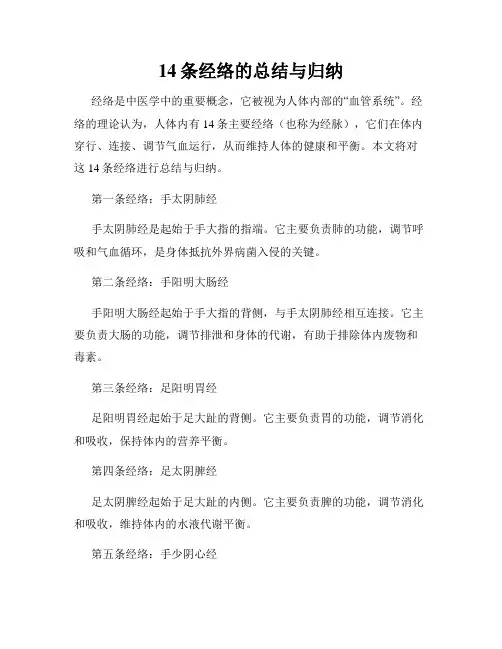 14条经络的总结与归纳