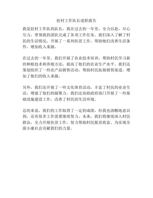 驻村工作队长述职报告