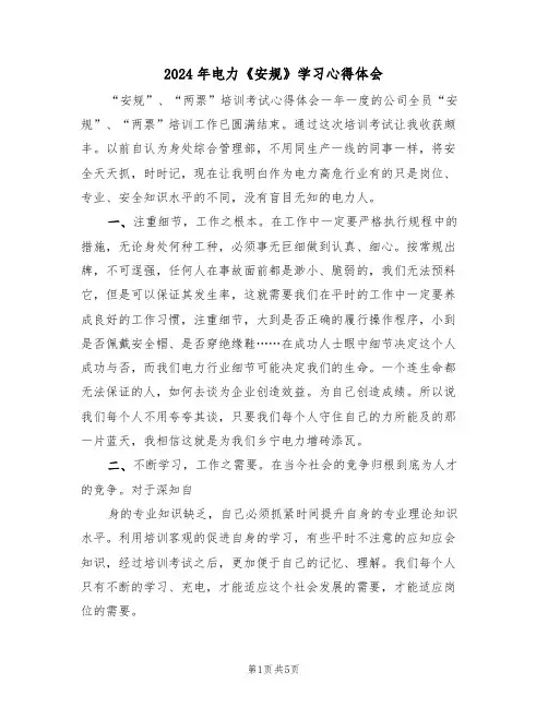 2024年电力《安规》学习心得体会(二篇)